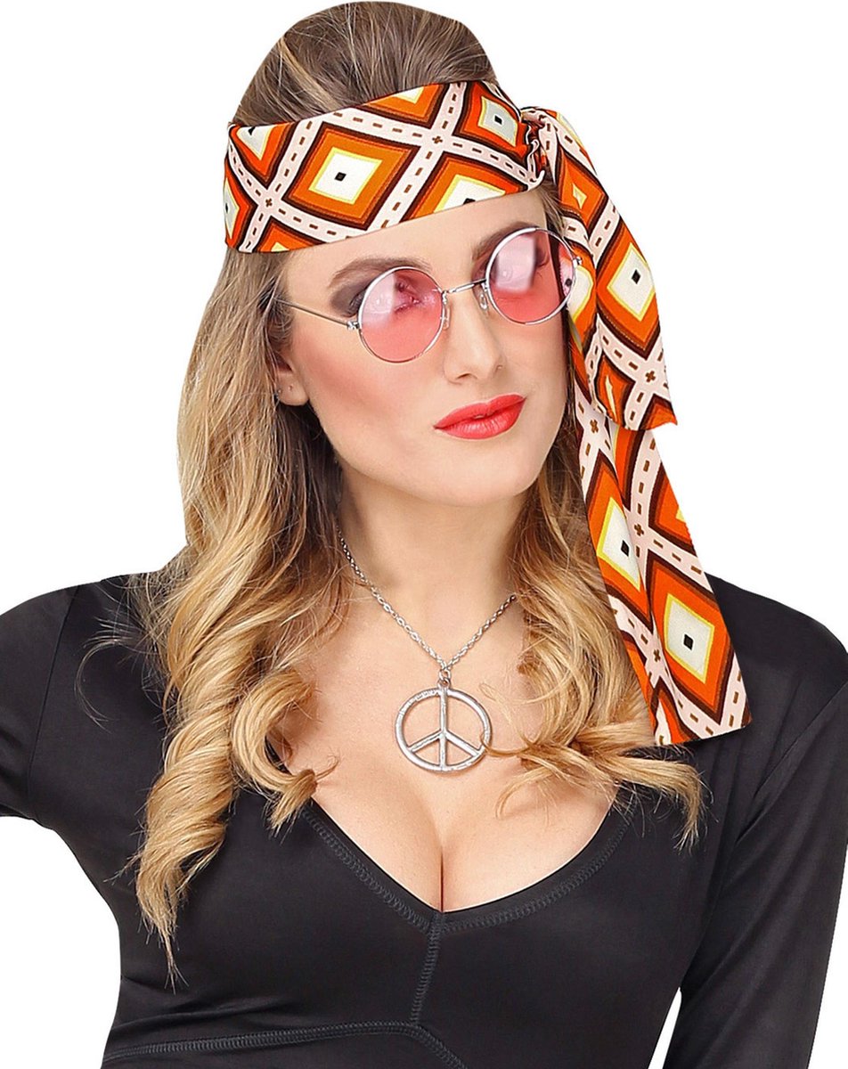 WIDMANN - Jaren 70 hippie ruiten hoofdband voor volwassenen - Accessoires > Haar & hoofdbanden